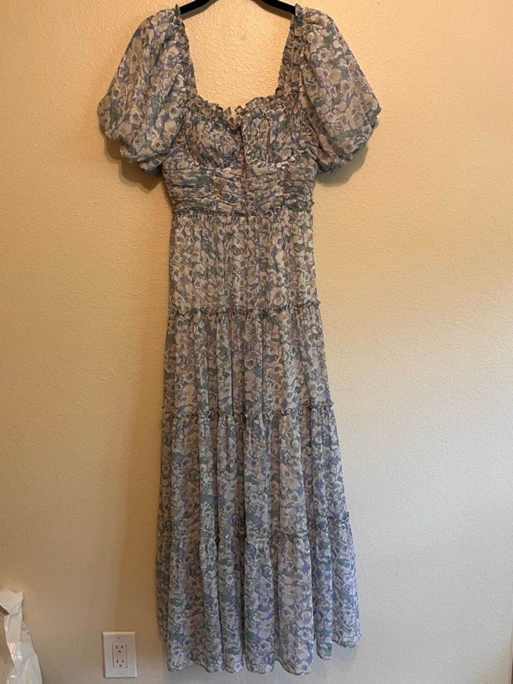 Astr Pastel Floral Puff-Sleeve Midi Dress - Light Blue & Lilac - Picture 8 of 9